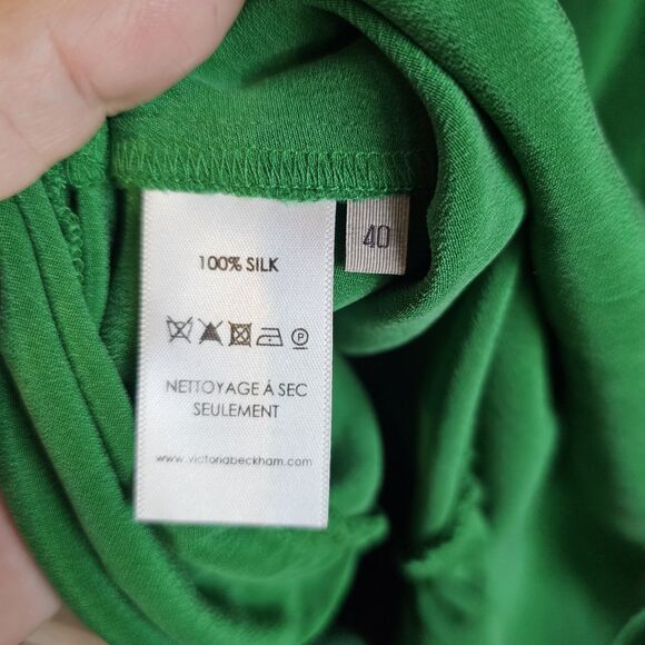 Victoria Beckham US 8 Silk Scalloped Knee-length Dress Green/Black Size EU 40 - Picture 4 of 6
